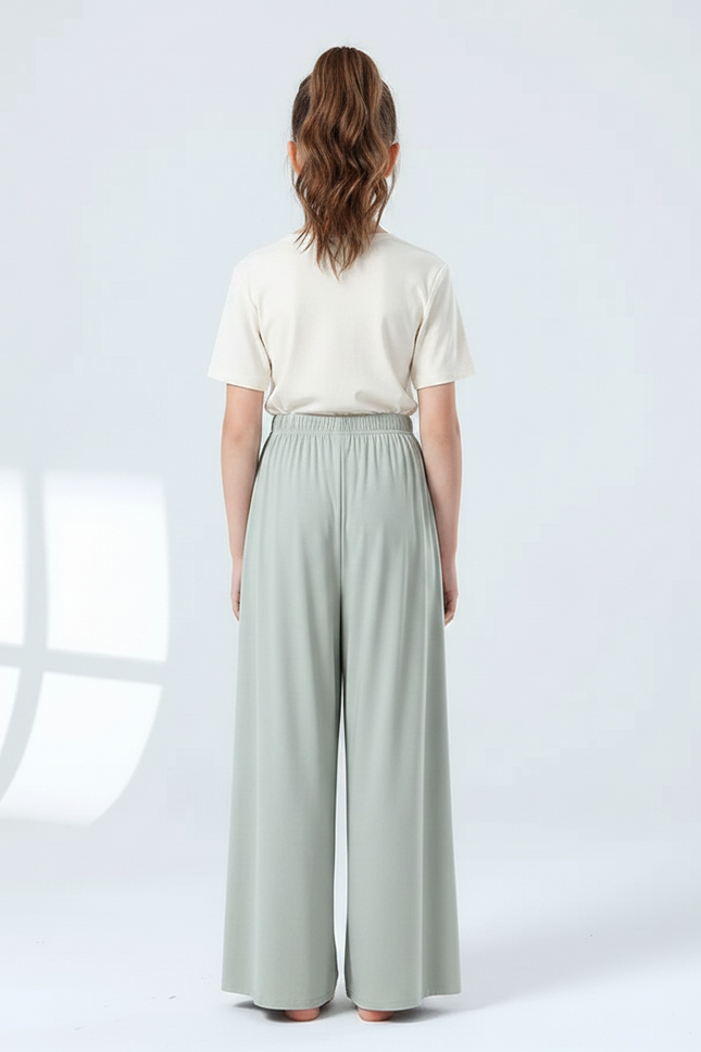 Pantalon Chinois Vert Fluide Ample Viscose Danse Fille - vue 2