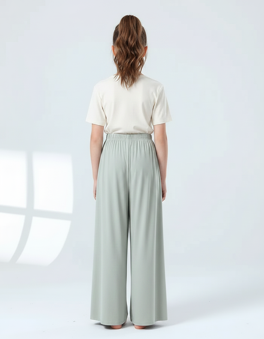 Pantalon Chinois Vert Fluide Ample Viscose Danse Fille - vue 2