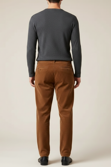 Pantalon Chinois Marron Ample Côtelé Décontracté Homme - Cordé - vue 2