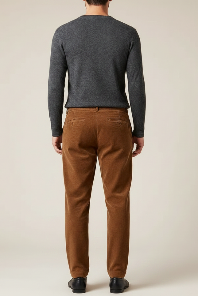 Pantalon Chinois Marron Ample Côtelé Décontracté Homme - Cordé - vue 2