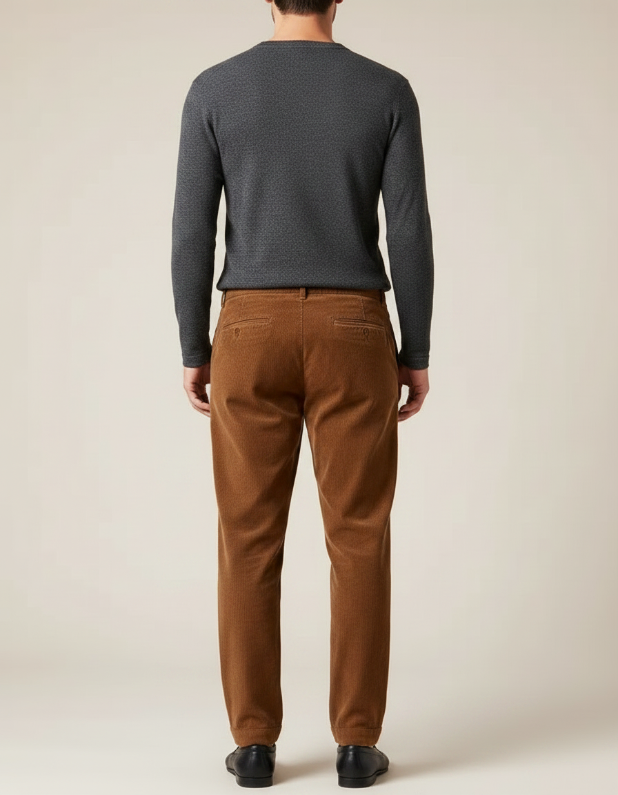 Pantalon Chinois Marron Ample Côtelé Décontracté Homme - Cordé - vue 2