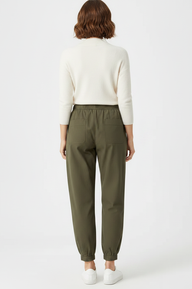 Pantalon Chinois Kaki Ample Élastique Cargo Femme - Gabardine - vue 2