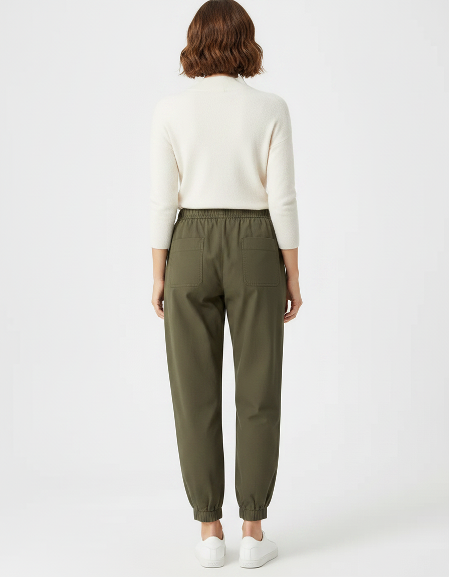Pantalon Chinois Kaki Ample Élastique Cargo Femme - Gabardine - vue 2