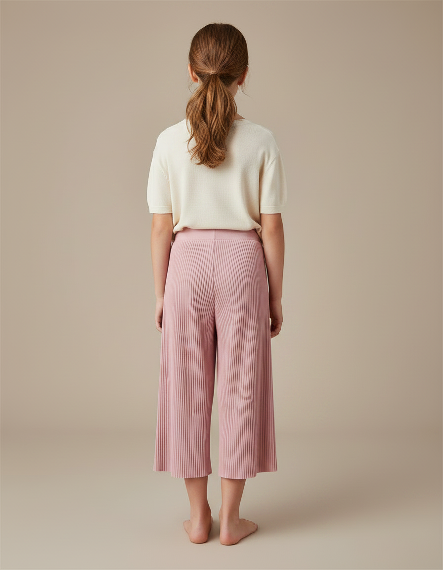 Pantalon Chinois Rose Plissé Ample Décontracté Enfant - Maille - vue 2