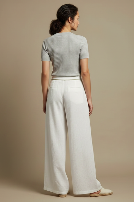 Pantalon Chinois Blanc Ample Fluide Décontracté Femme - Lin - vue 2