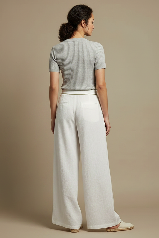 Pantalon Chinois Blanc Ample Fluide Décontracté Femme - Lin - vue 2