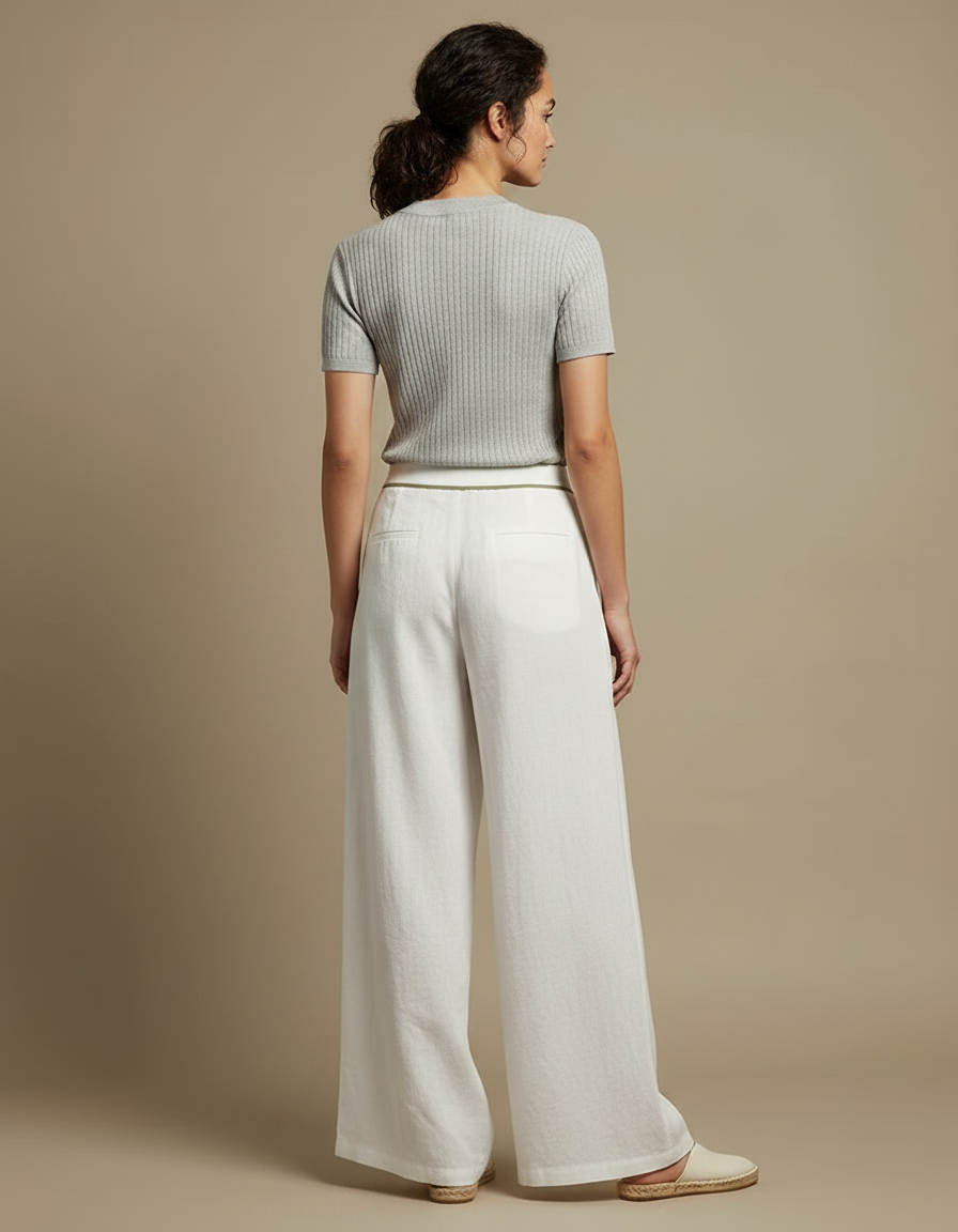 Pantalon Chinois Blanc Ample Fluide Décontracté Femme - Lin - vue 2