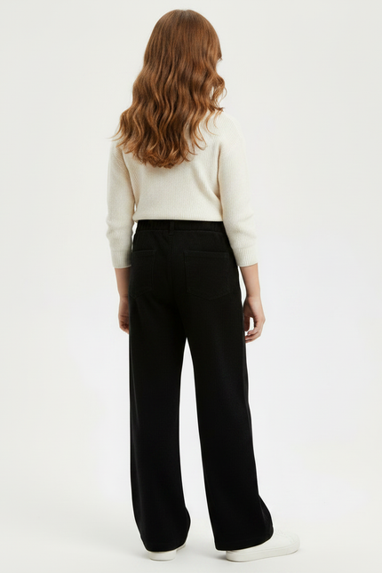 Pantalon Chinois Noir Côtelé Ample Confortable Fille - Cordé - vue 2