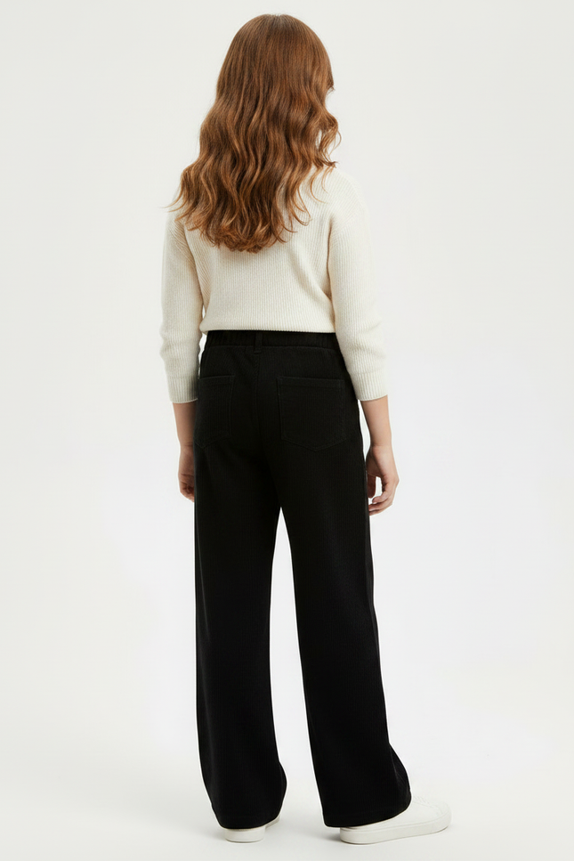 Pantalon Chinois Noir Côtelé Ample Confortable Fille - Cordé - vue 2