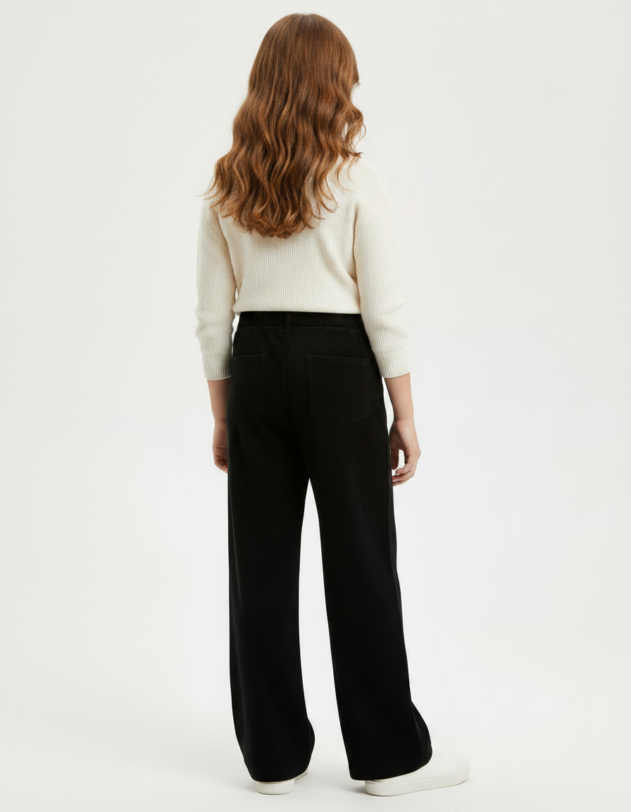 Pantalon Chinois Noir Côtelé Ample Confortable Fille - Cordé - vue 2