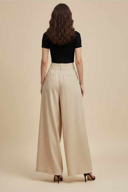 Pantalon Chinois Beige Plissé Ample Fluide Femme - Viscose - vue 2