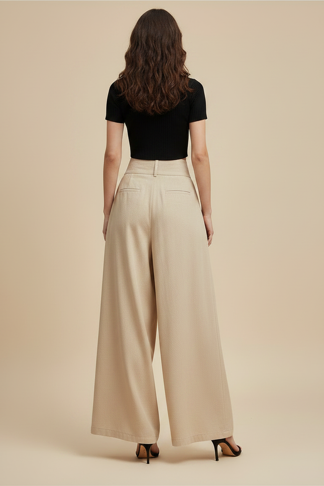 Pantalon Chinois Beige Plissé Ample Fluide Femme - Viscose - vue 2