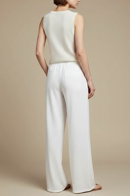 Pantalon Chinois Blanc Ample Coton Décontracté Cordon - Lin - vue 2