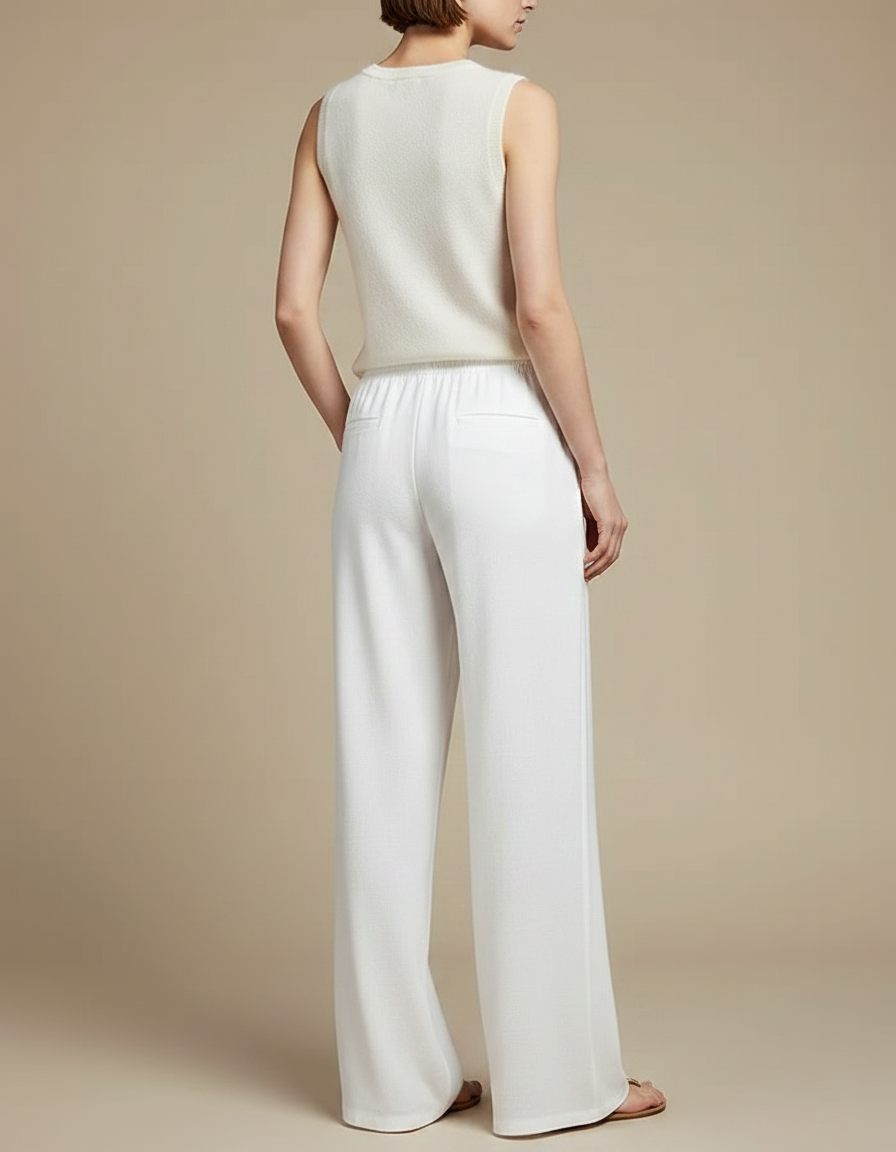 Pantalon Chinois Blanc Ample Coton Décontracté Cordon - Lin - vue 2