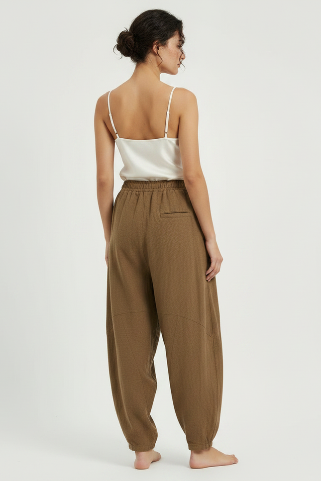 Pantalon Chinois Marron Ample Coton Lin Harem - vue 2