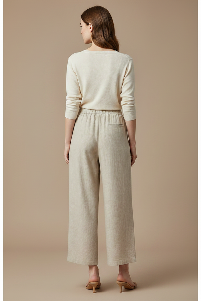 Pantalon Chinois Beige Lin Ample Décontracté Fluide - vue 2