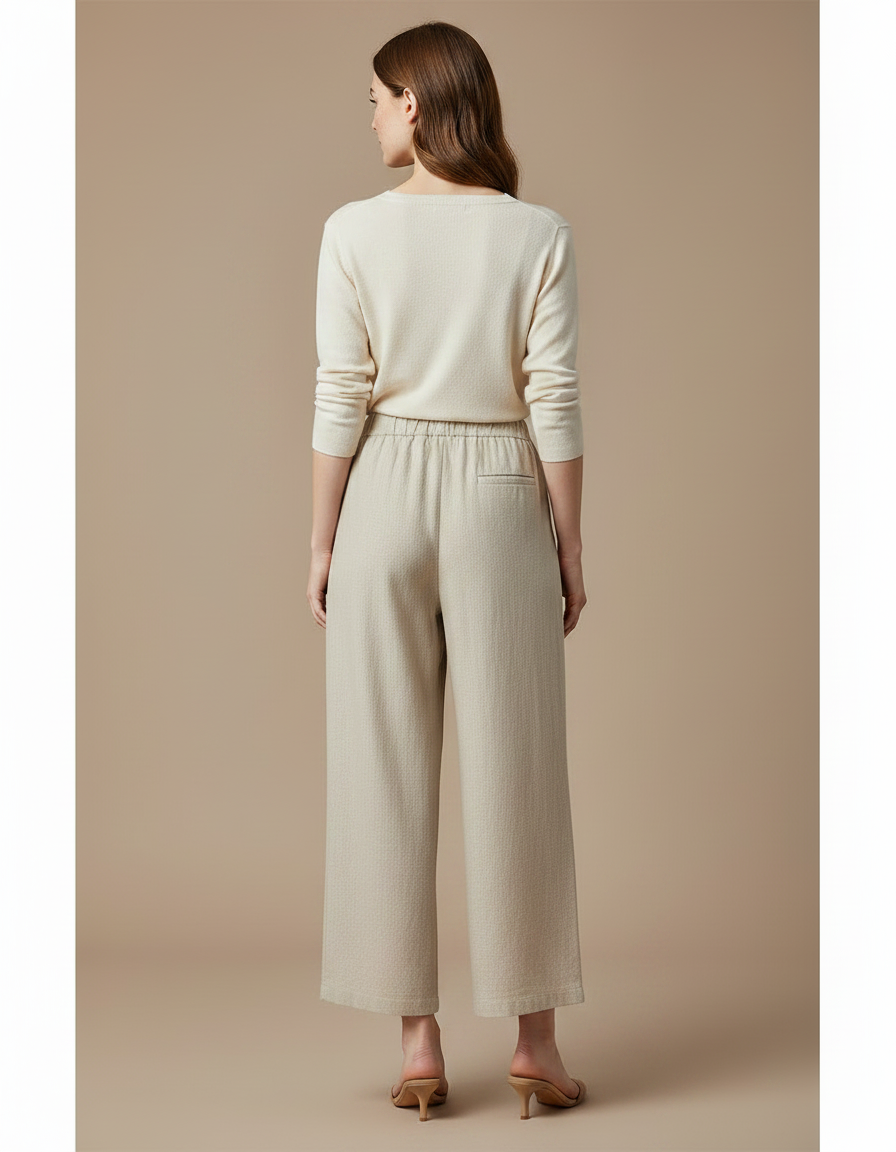 Pantalon Chinois Beige Lin Ample Décontracté Fluide - vue 2