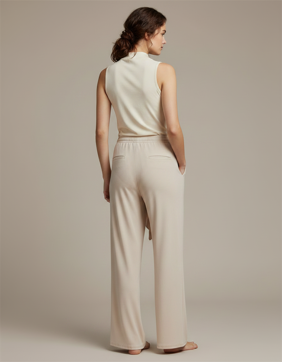 Pantalon Chinois Beige Fluide Ample Moderne Danse - Viscose - vue 2