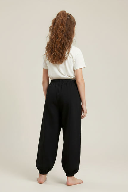 Pantalon Chinois Noir Ample Élastiqué Fille Coton - Molleton - vue 2