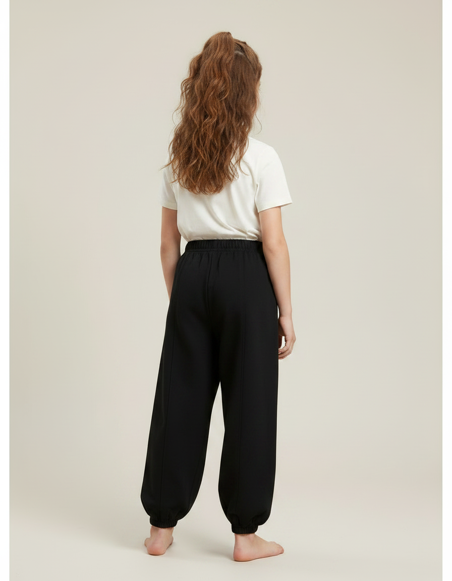 Pantalon Chinois Noir Ample Élastiqué Fille Coton - Molleton - vue 2