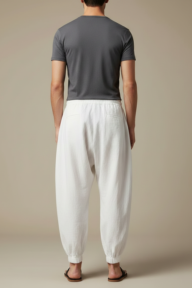 Pantalon Chinois Blanc Harem Lin Cordon Homme - vue 2