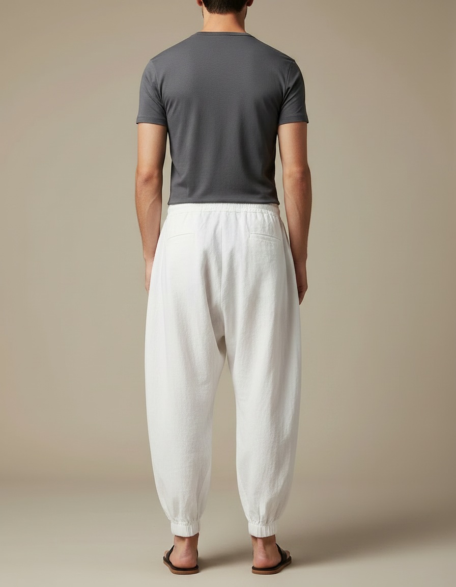 Pantalon Chinois Blanc Harem Lin Cordon Homme - vue 2