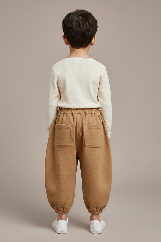 Pantalon Chinois Marron Ample Décontracté Harem Enfant - Molleton - vue 2