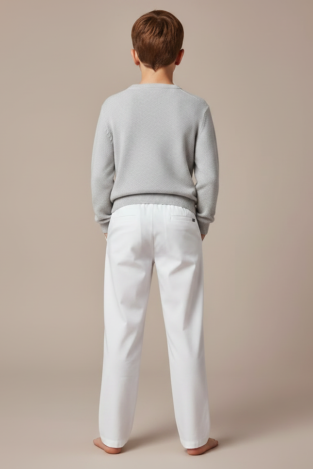 Pantalon Chinois Blanc Cordon Ample Décontracté Enfant - Gabardine - vue 2