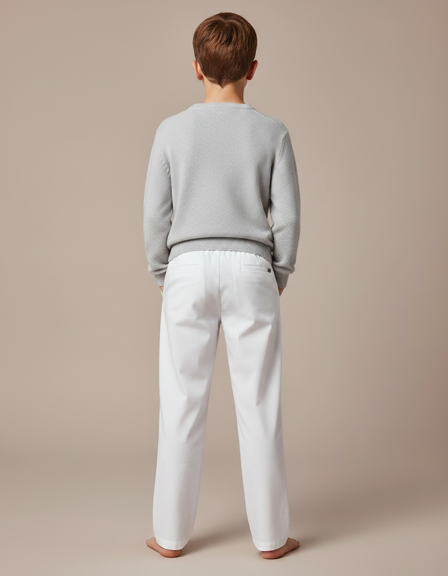 Pantalon Chinois Blanc Cordon Ample Décontracté Enfant - Gabardine - vue 2