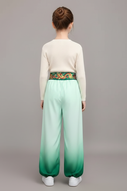 Pantalon Chinois Dégradé Vert Dragon Satiné Ample - vue 2