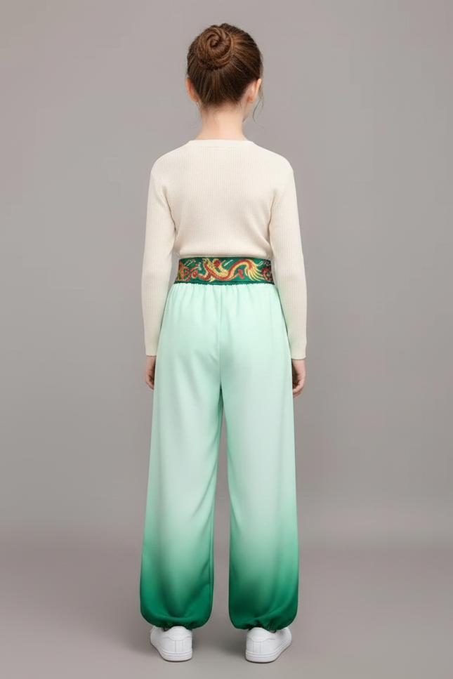 Pantalon Chinois Dégradé Vert Dragon Satiné Ample - vue 2