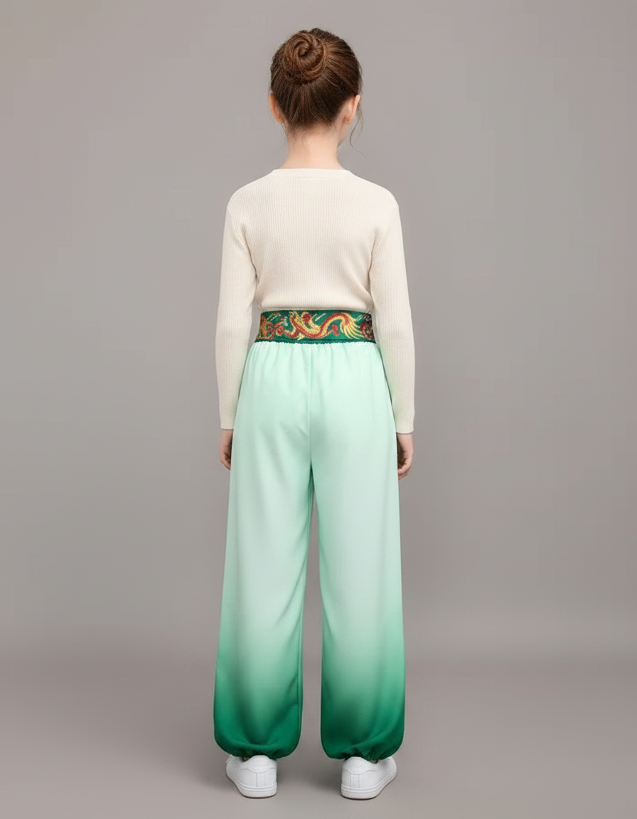 Pantalon Chinois Dégradé Vert Dragon Satiné Ample - vue 2