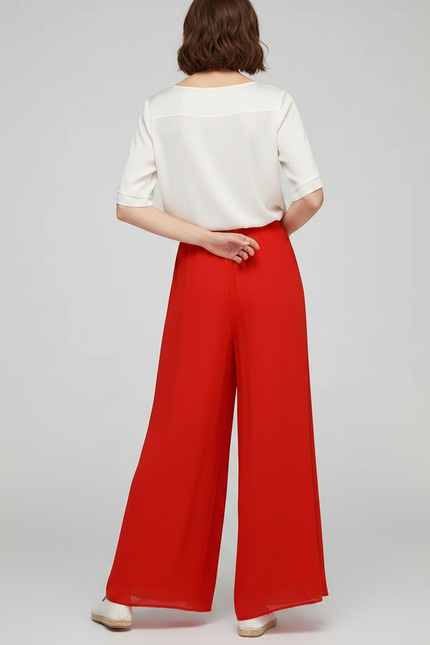 Pantalon Chinois Rouge Ample Fluide Estival Femme - Polyester - vue 2