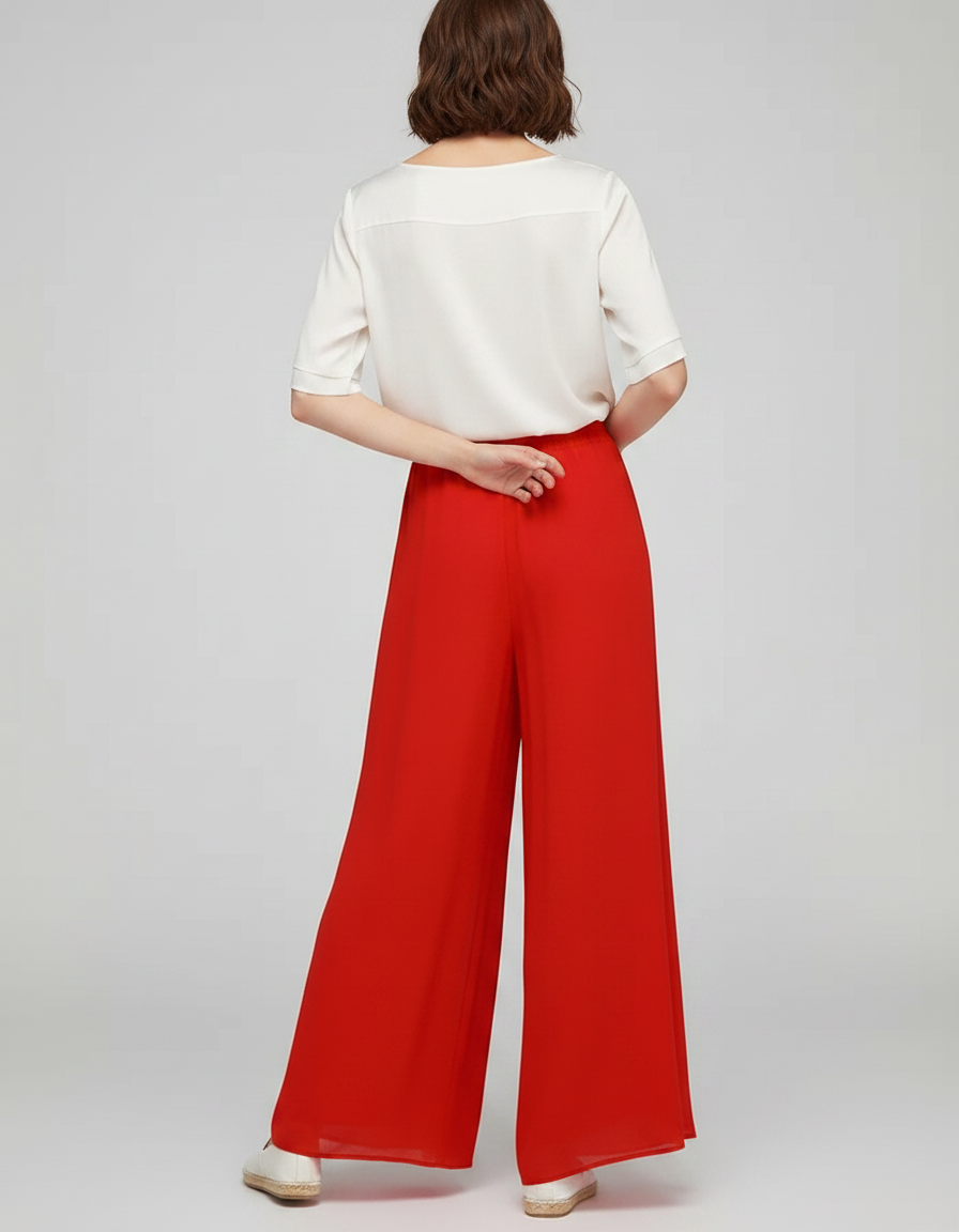 Pantalon Chinois Rouge Ample Fluide Estival Femme - Polyester - vue 2