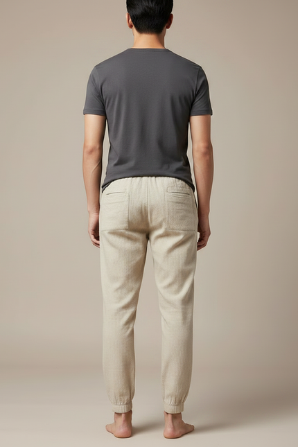 Pantalon Chinois Lin Coton Beige Harem Homme - vue 2