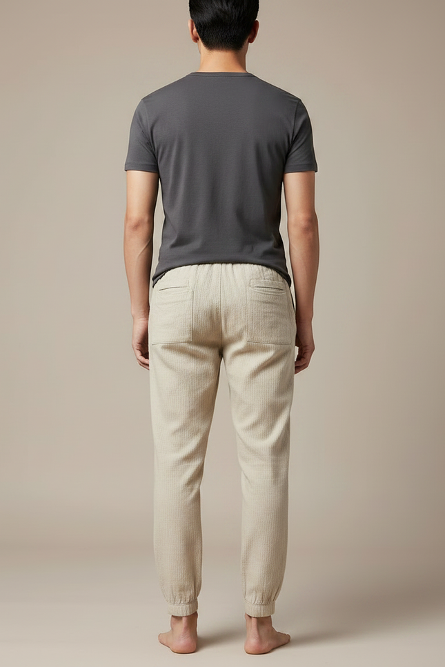 Pantalon Chinois Lin Coton Beige Harem Homme - vue 2