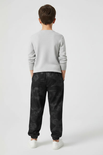 Pantalon Chinois Noir Dragon Streetwear Jogger Garçon - Satin - vue 2