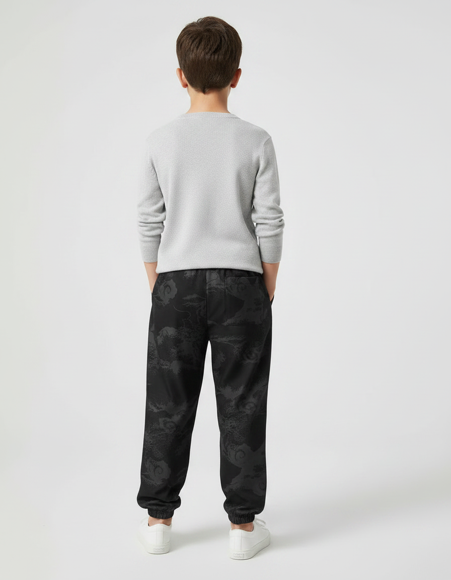 Pantalon Chinois Noir Dragon Streetwear Jogger Garçon - Satin - vue 2