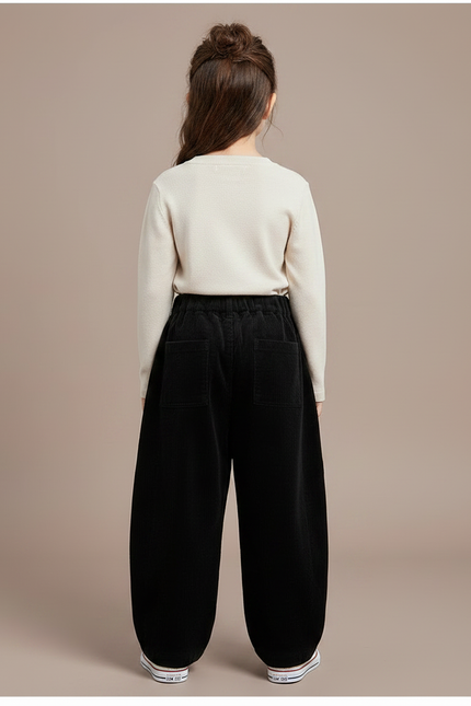 Pantalon Chinois Côtelé Noir Ample Enfant Décontracté - Cordé - vue 2
