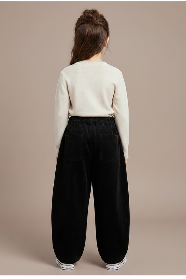 Pantalon Chinois Côtelé Noir Ample Enfant Décontracté - Cordé - vue 2