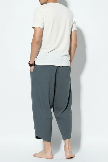 Pantalon Chinois Harem Coton Lin Homme Ample - Vert - vue 2