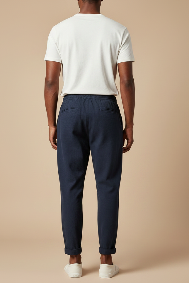 Pantalon Chinois Bleu Marine Coton Ample Cordon Décontracté - vue 2
