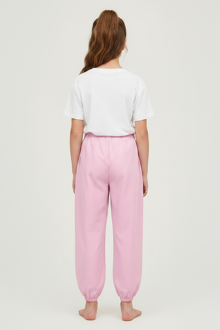Pantalon Chinois Rose Uni Ample Élastique Fille - Molleton - vue 2