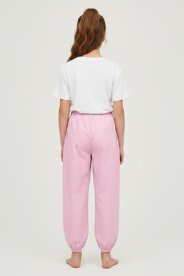 Pantalon Chinois Rose Uni Ample Élastique Fille - Molleton - vue 2