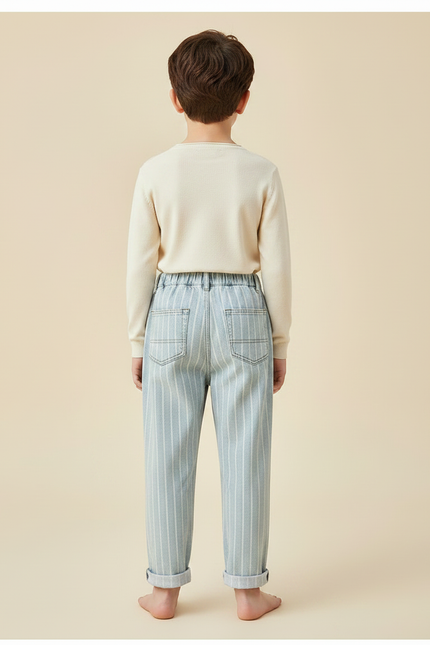 Pantalon Chinois Rayé Bleu Ample Décontracté Enfant - Jean - vue 2