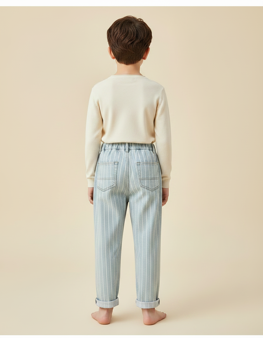 Pantalon Chinois Rayé Bleu Ample Décontracté Enfant - Jean - vue 2