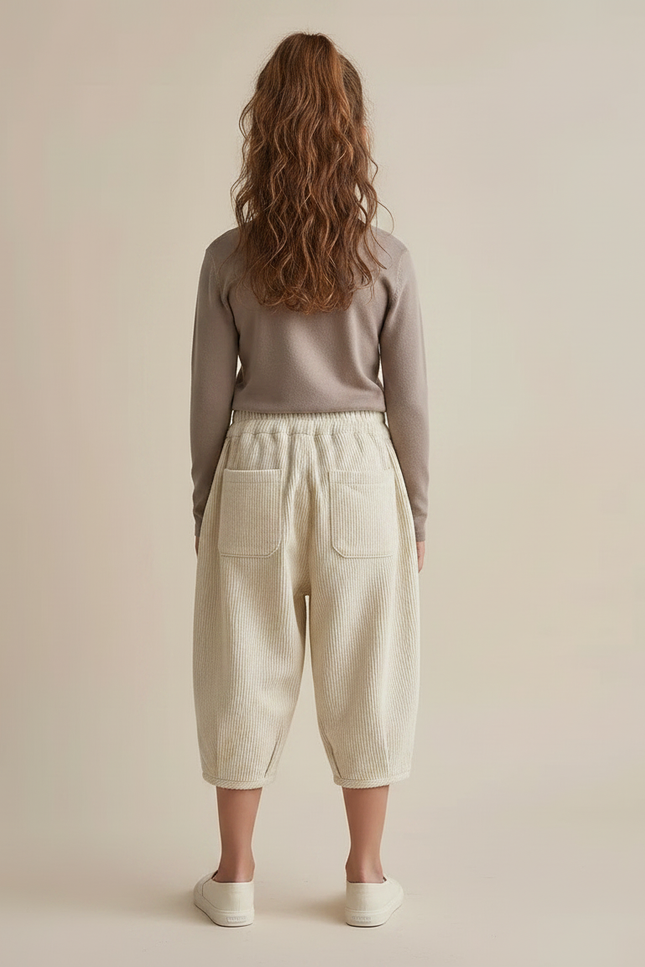 Pantalon Chinois Côtelé Écru Ample Enfant Décontracté - Beige Cordé - vue 2
