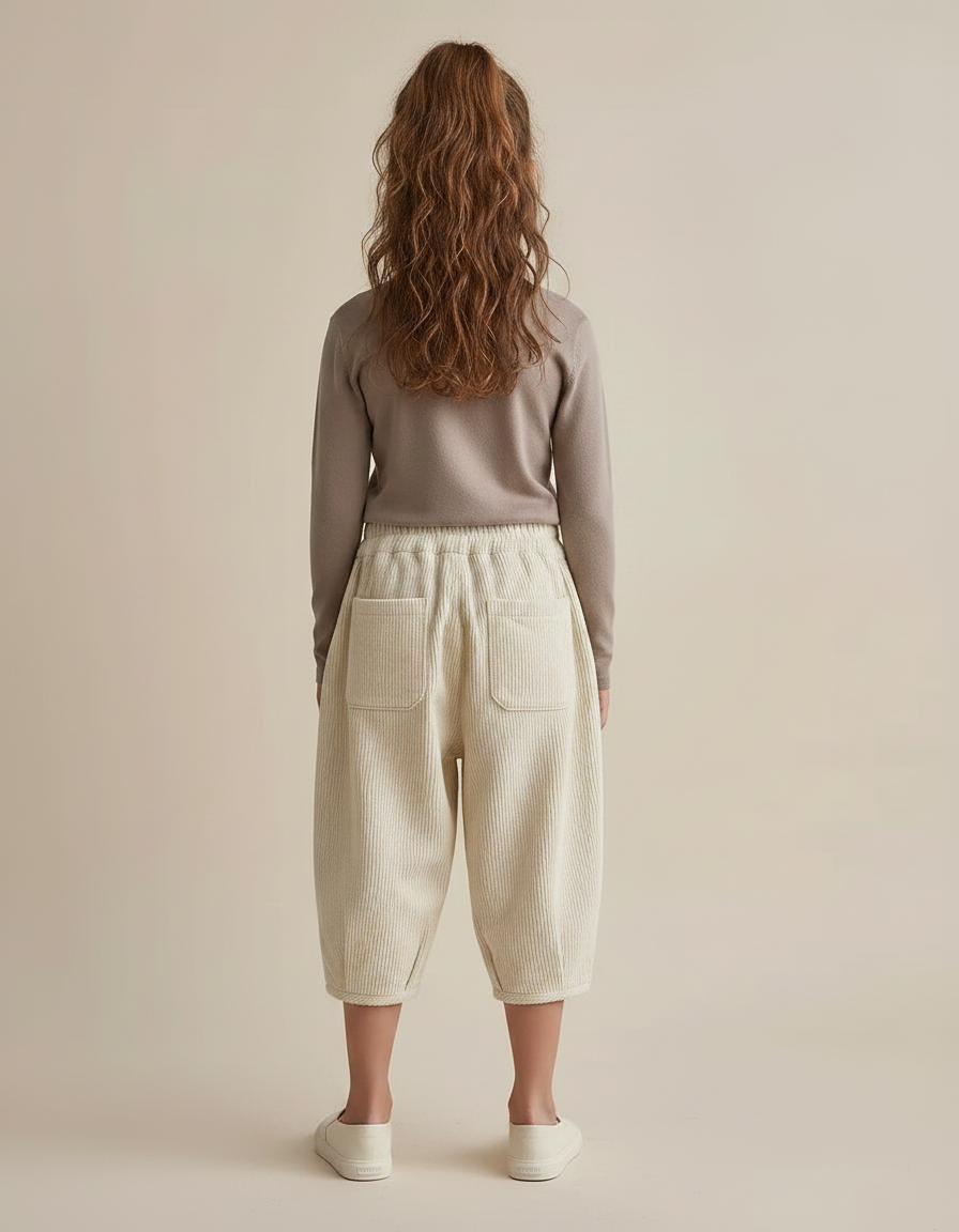 Pantalon Chinois Côtelé Écru Ample Enfant Décontracté - Beige Cordé - vue 2