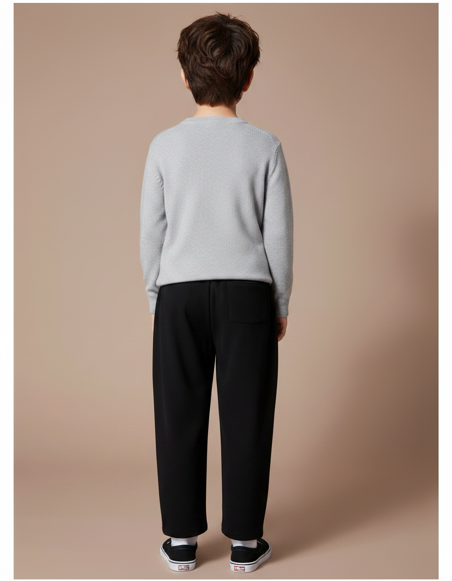 Pantalon Chinois Noir Ample Côtelé Enfant Décontracté - Cordé - vue 2
