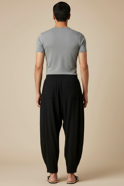 Pantalon Chinois Noir Ample Lin Décontracté Homme - vue 2